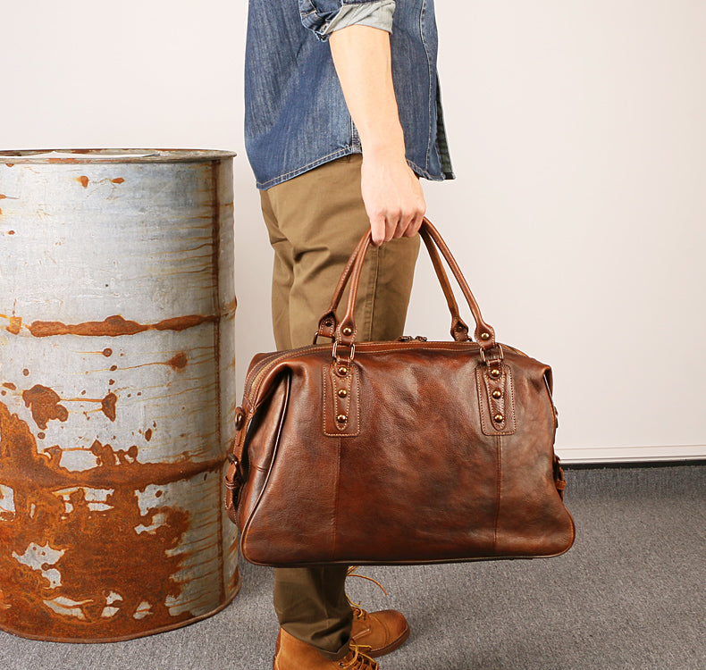 Vintage Leather Travel Weekender Bag for Mens/ Womens