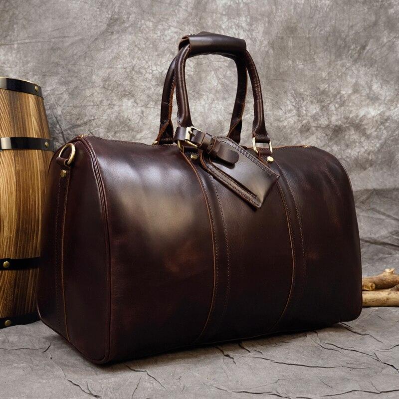 Burgundy Simple Travel Weekender Leather Duffel Bag