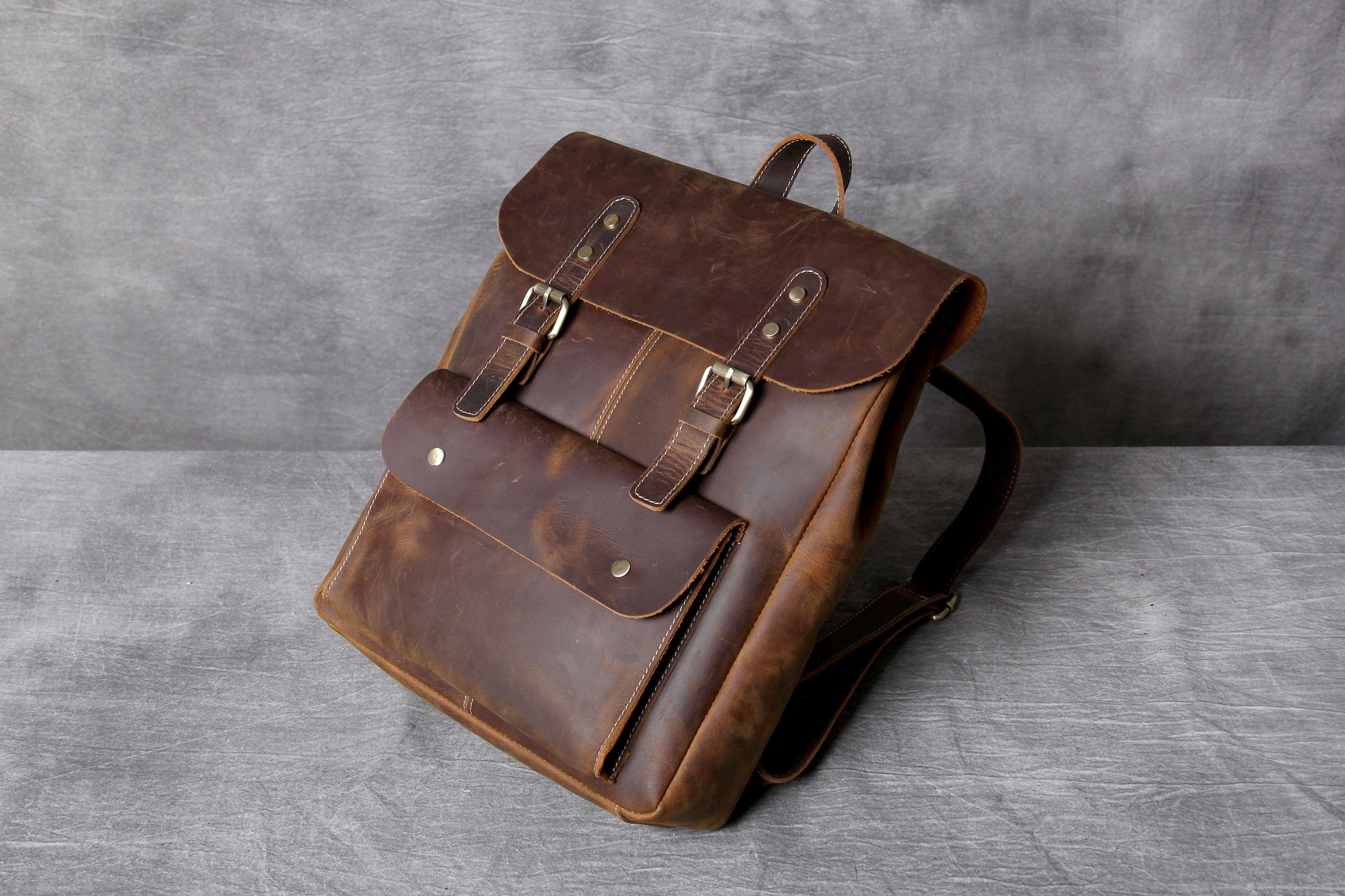 Retro Leather School Backpack for Men