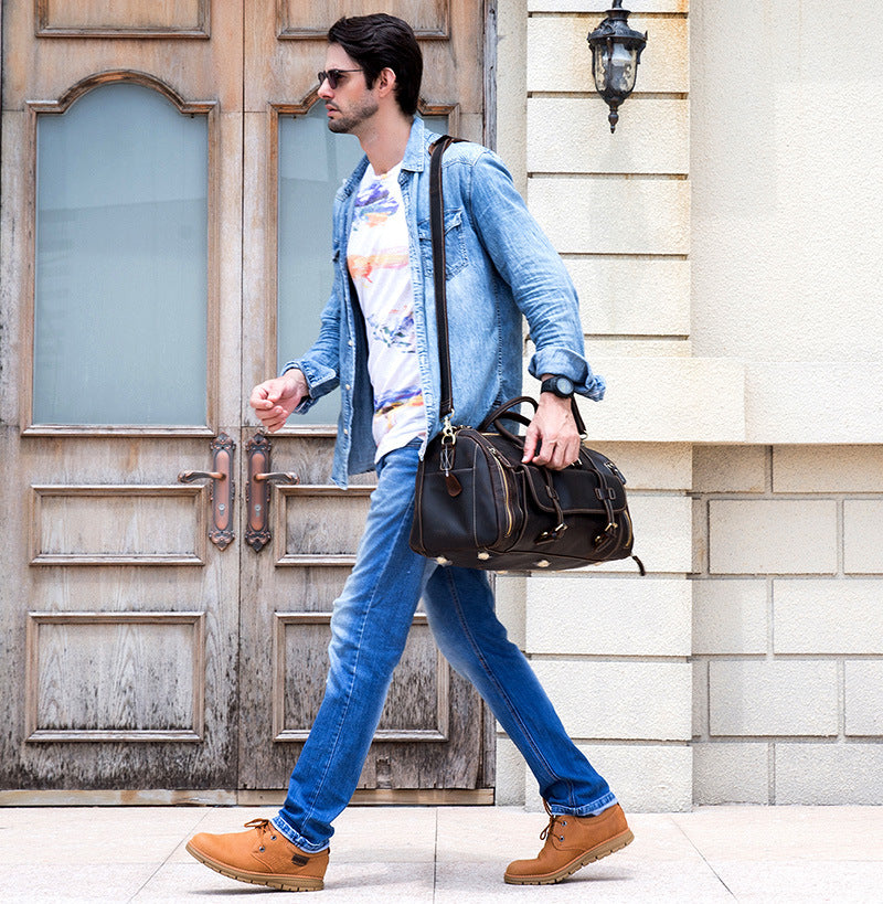 Vintage Men Leather Travel Weekender Duffel Bag