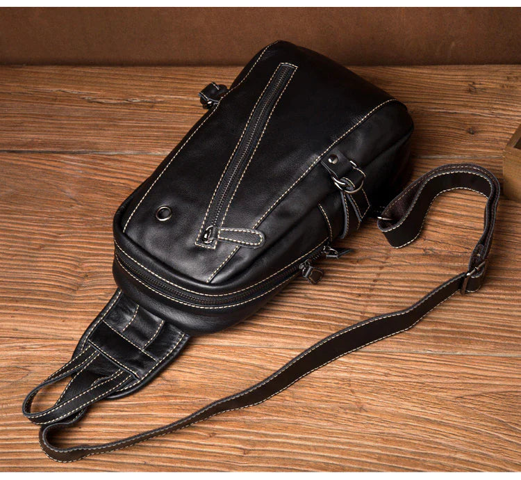 Classic Zipper Leather Sling Bag
