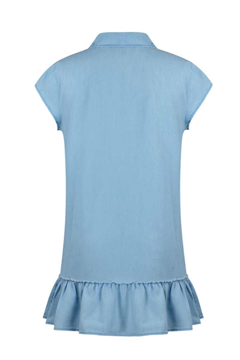 Casual Street Solid Buckle Flounce Mini Denim Dress