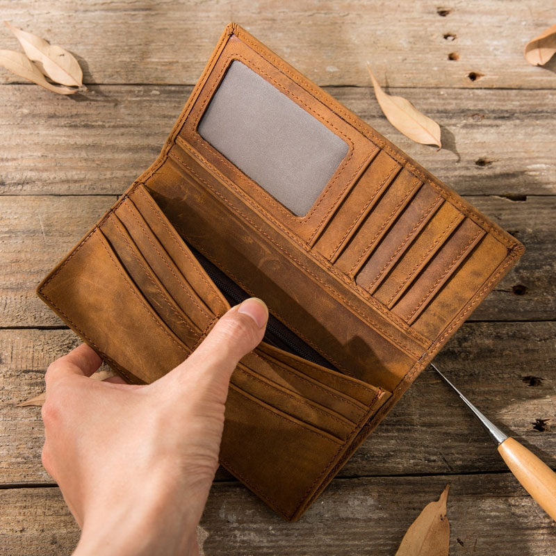 Vintage Slim Cool long Wallet Leather Wallet Bifold Long Wallets