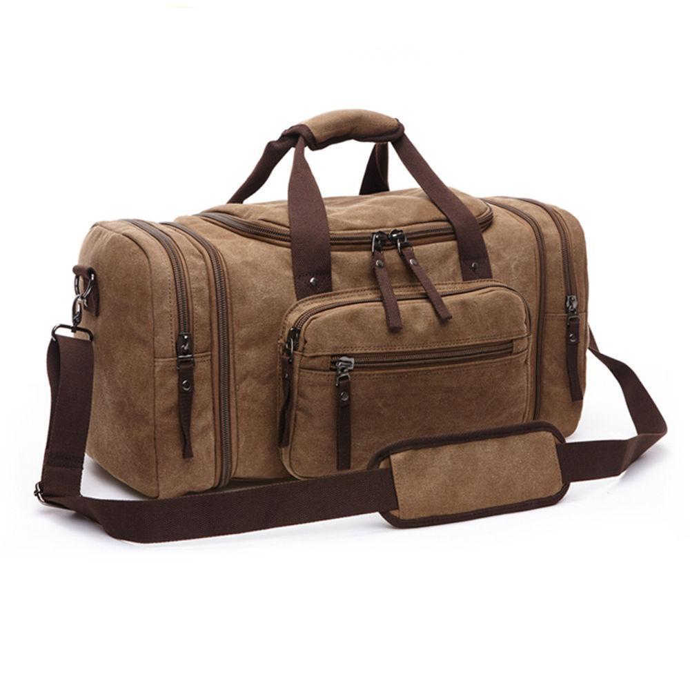 Men's Oversize Canvas Travel Bags Large Capacity Carry On Luggage Weekend Bag