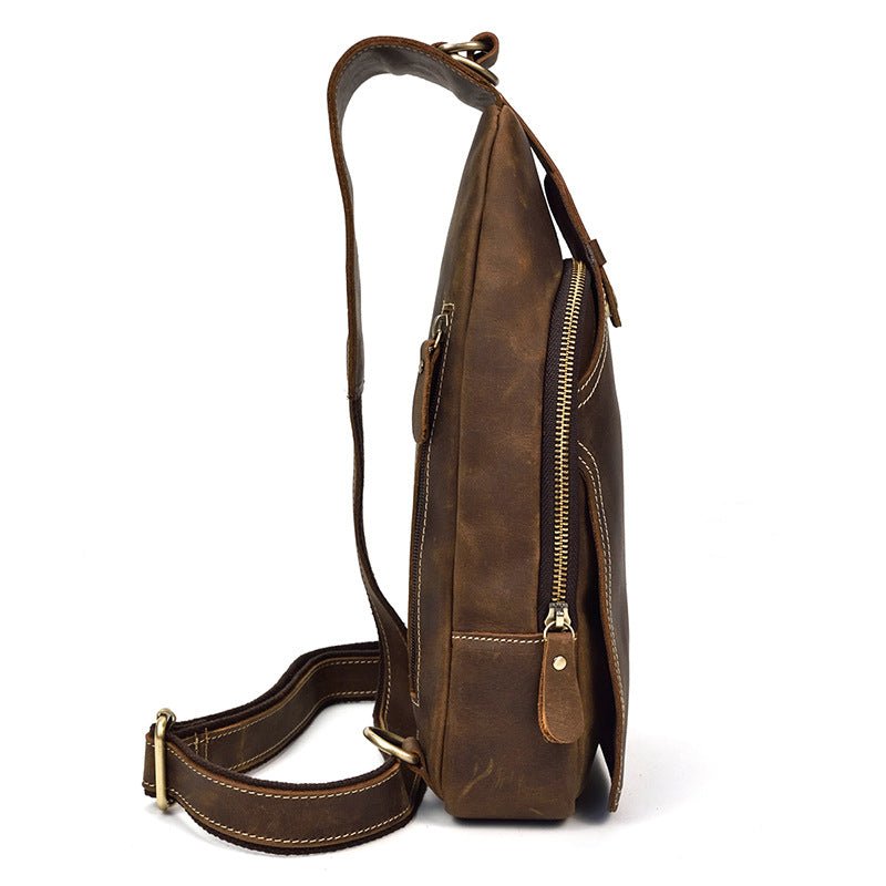 Brown Leather Crossbody Bags for Men Sling Backpack