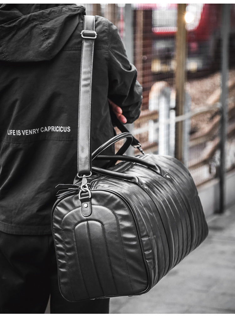 Black Large Storage Leather Travel Weekender Duffel Bag