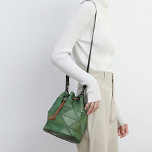 Load image into Gallery viewer, Stitching Leather Drawstring Bucket Bags
