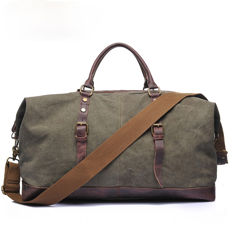 Men's Travel Canvas Leather Duffel Bag