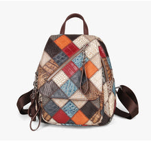 Load image into Gallery viewer, Small Patchwork Zipper Leather Backpack Bag for women
