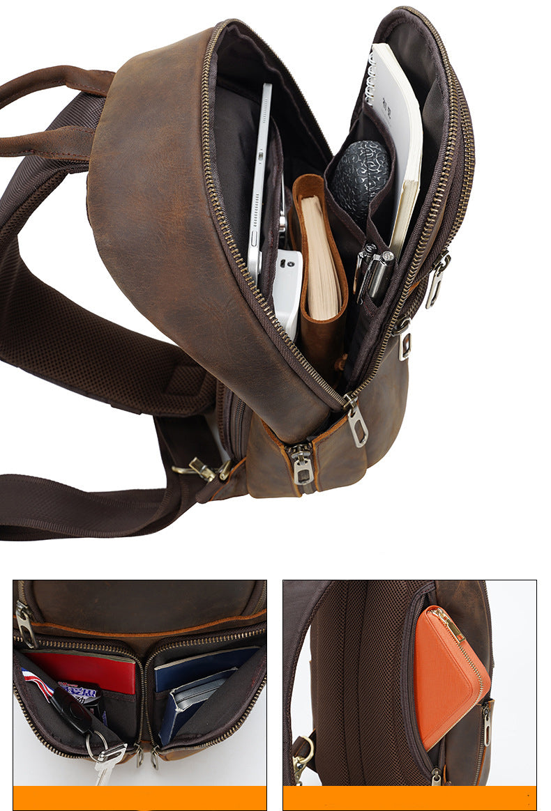 Shoulder Crazy Horse Leather Chest Sling Bag