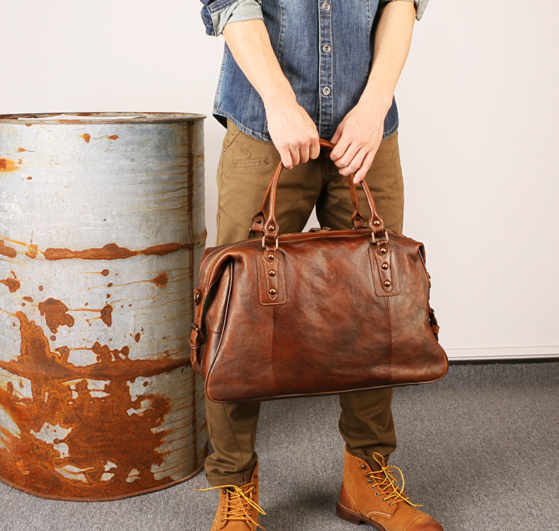 Vintage Leather Travel Weekender Bag for Mens/ Womens