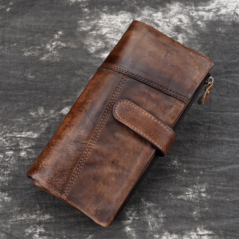 Full Grain Leather Wallet Distressed Trifold Purse Anniversary Gift  For Women