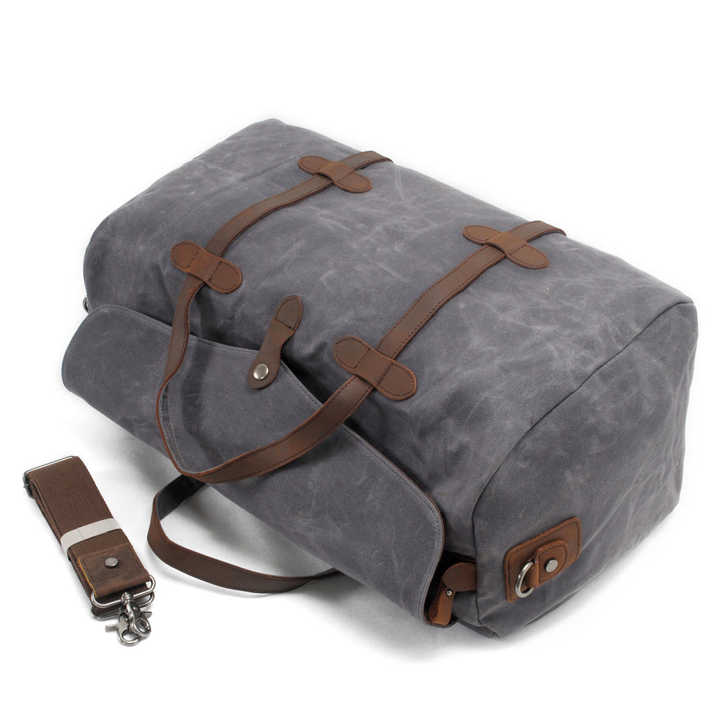 Leisure Waxed Leather Canvas Large Storage Travel Weekender Duffel Bag