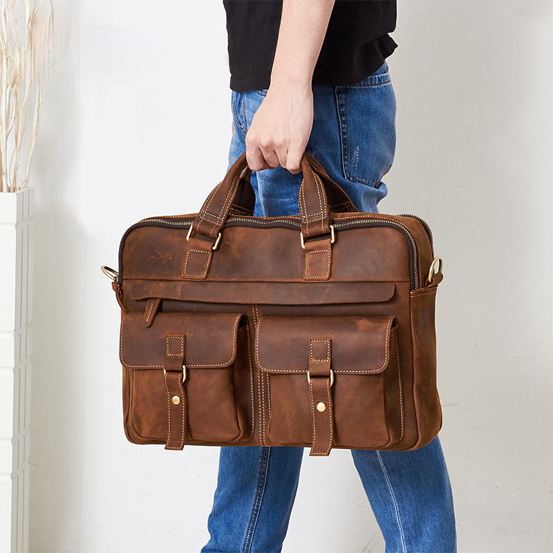 Classic Men Vintage Leather Business Briefcase