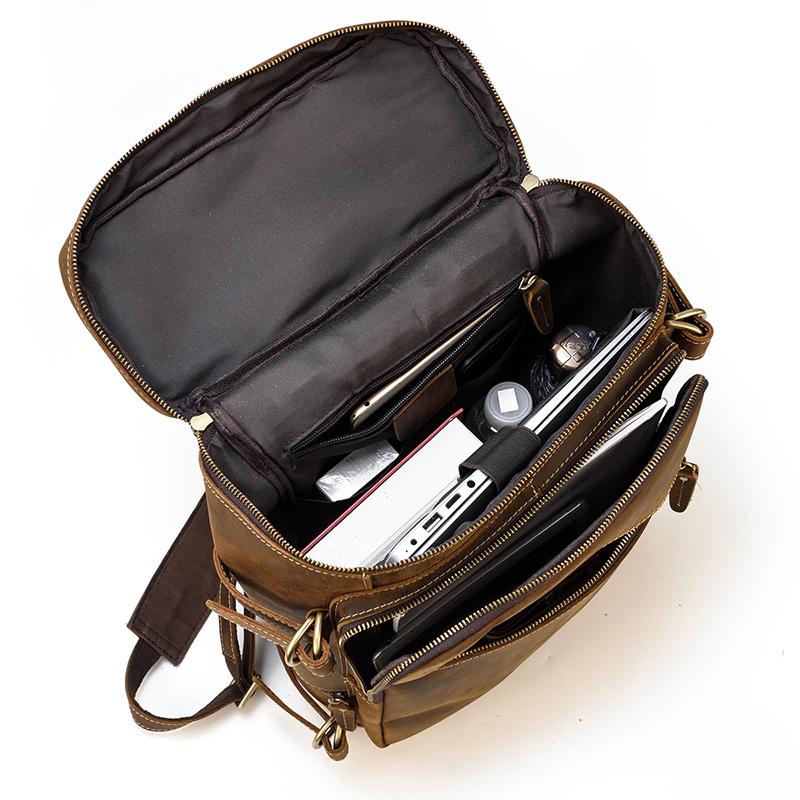 Large Zipper Handmade School Leather Backpack for Men