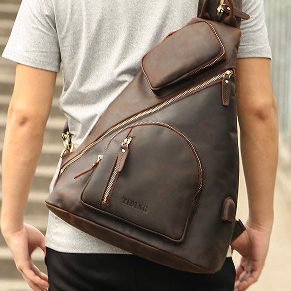 Casual Outdoor Sling Bag Backpack with USB Charging Port