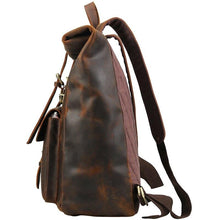 Load image into Gallery viewer, Brown Classic Leather Convertible School Backpack
