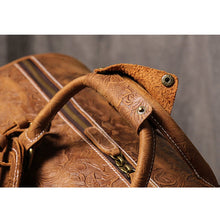 Load image into Gallery viewer, Brown Embossed Full Grain Travel Weekender Leather Duffel Bag
