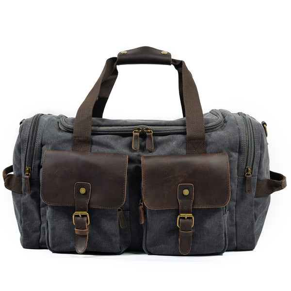 Casual Men's Large Storage Leather Canvas Travel Weekender Duffel Bag