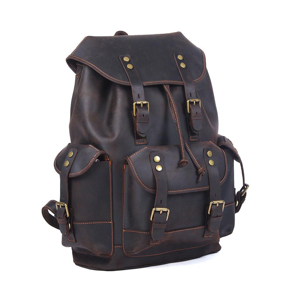Dark Coffee Leather Full Grain School Backpack