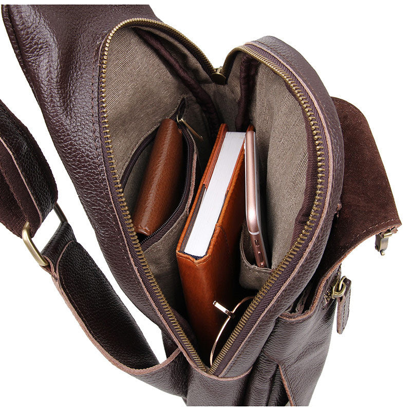 Brown Single Sling Shoulder Bag For Men