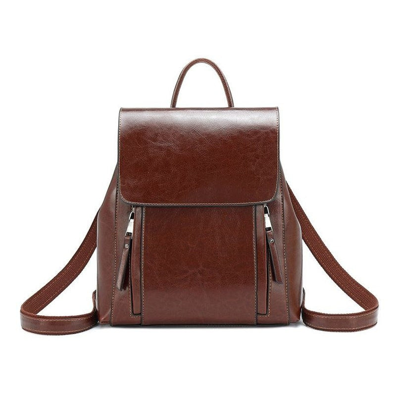 Double Zipper Top Grain Leather Backpack for Women Female Lether Designer Backpack Stylish School Backpack Shoulder Bags