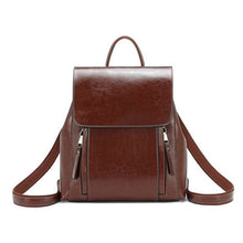 Load image into Gallery viewer, Double Zipper Top Grain Leather Backpack for Women Female Lether Designer Backpack Stylish School Backpack Shoulder Bags
