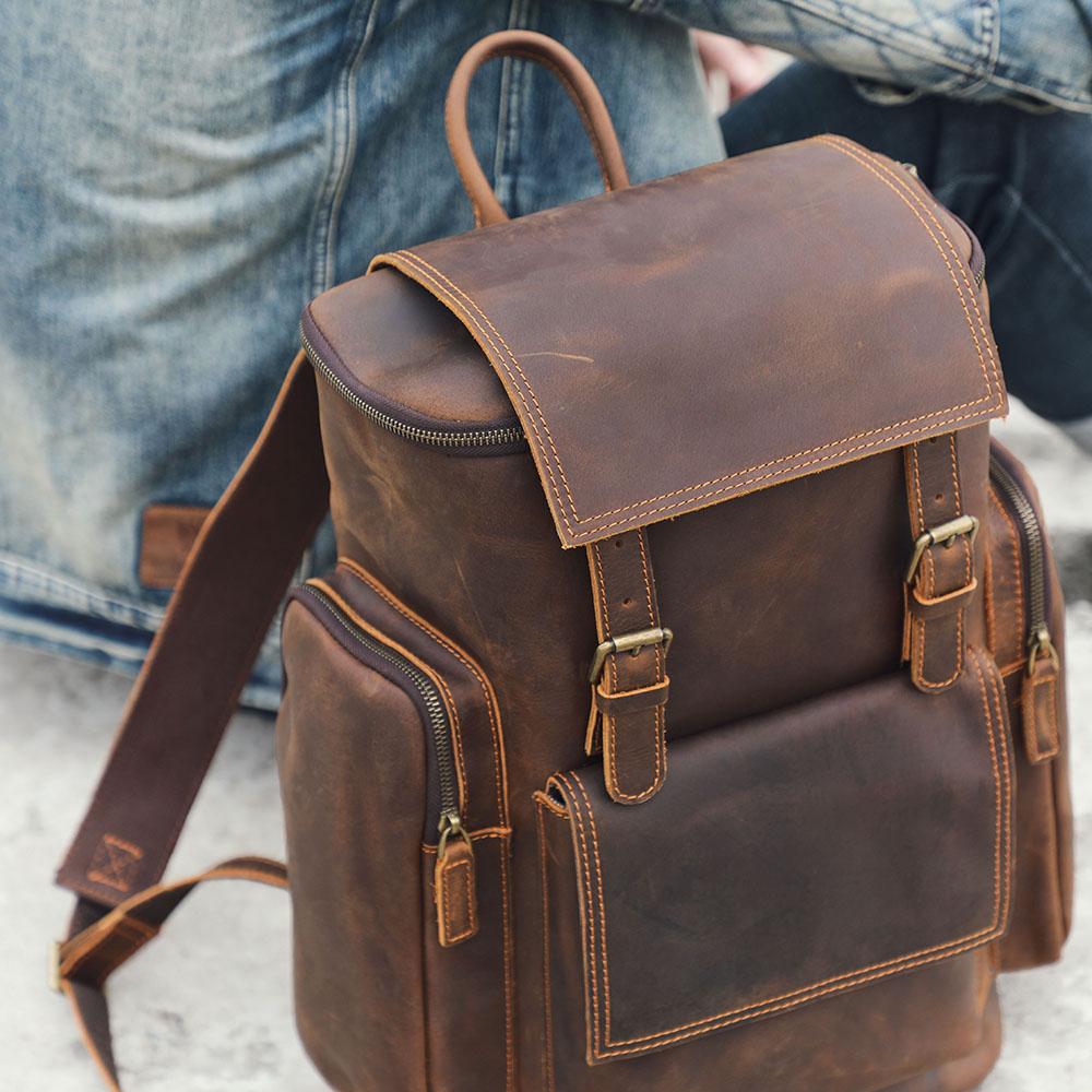 Large Brown Leather School Backpack