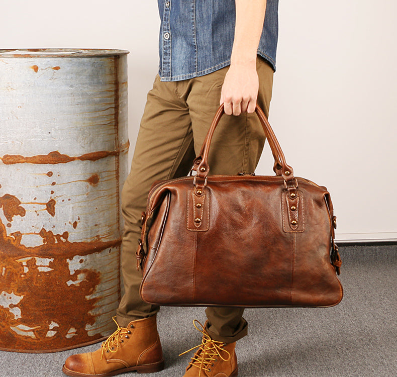 Vintage Leather Travel Weekender Bag for Mens/ Womens