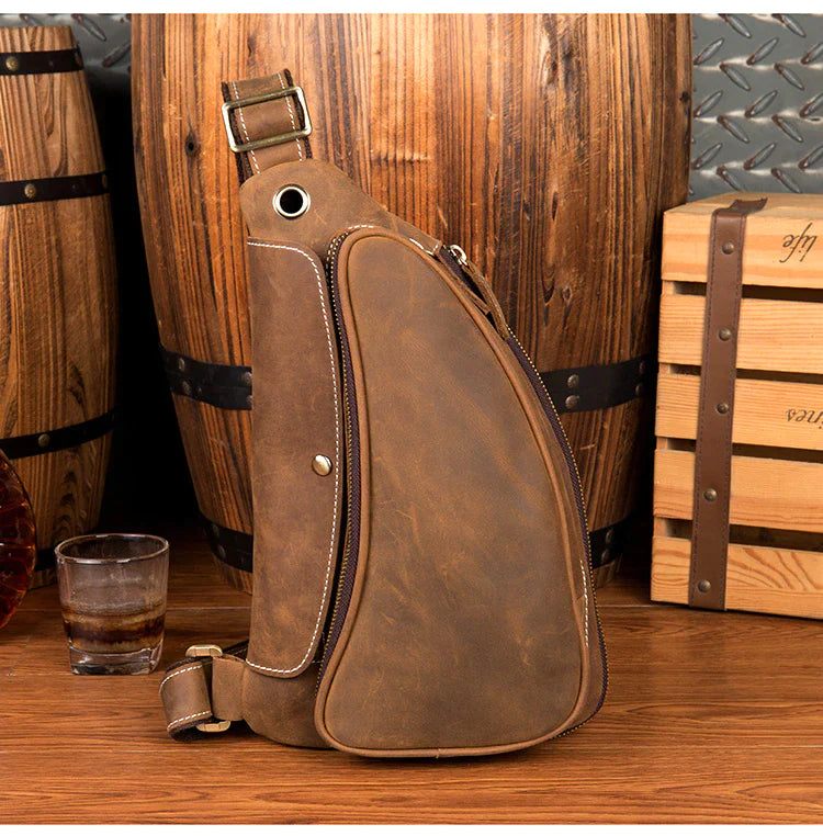 Vintage Crazy Horse Leather Mens Sling Bag