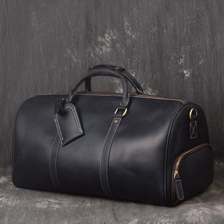Classic Leather Duffel Bag with Shoes Compartment Travel Weekender Bag