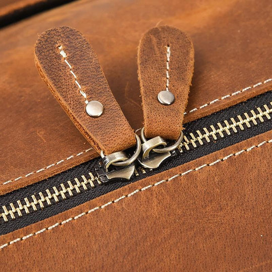 Travel Weekender Leather Duffel Bag With Shoe Pocket