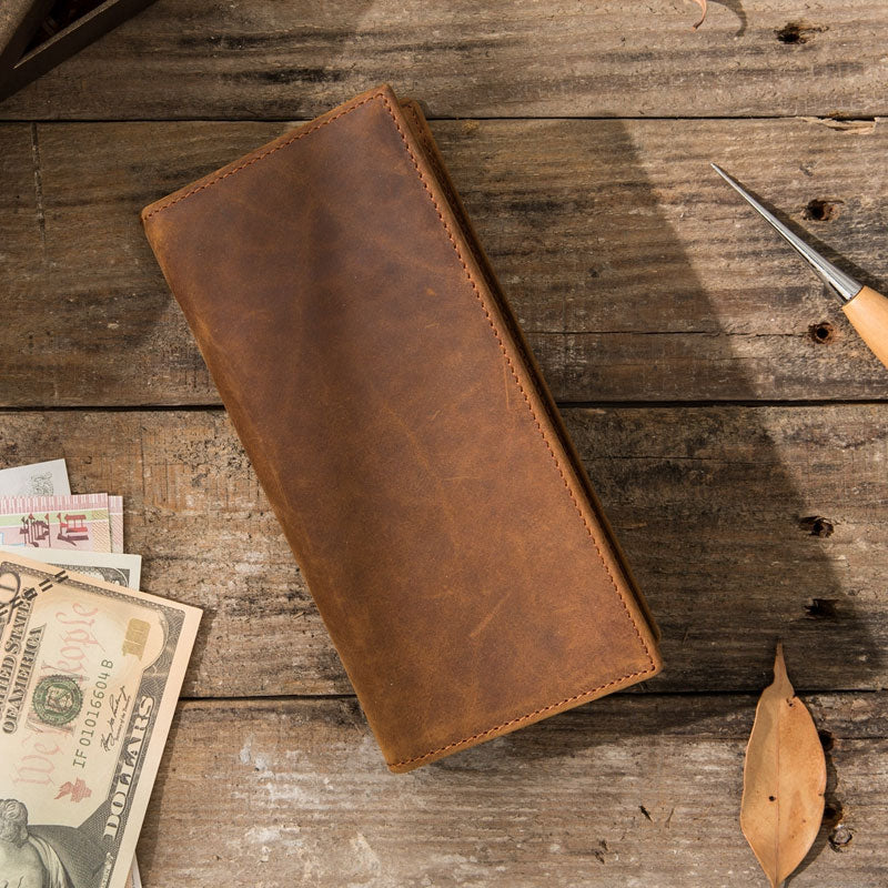 Vintage Slim Cool long Wallet Leather Wallet Bifold Long Wallets