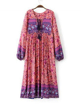 Load image into Gallery viewer, Boho Tie Neck Long Sleeve Maxi Day Dress
