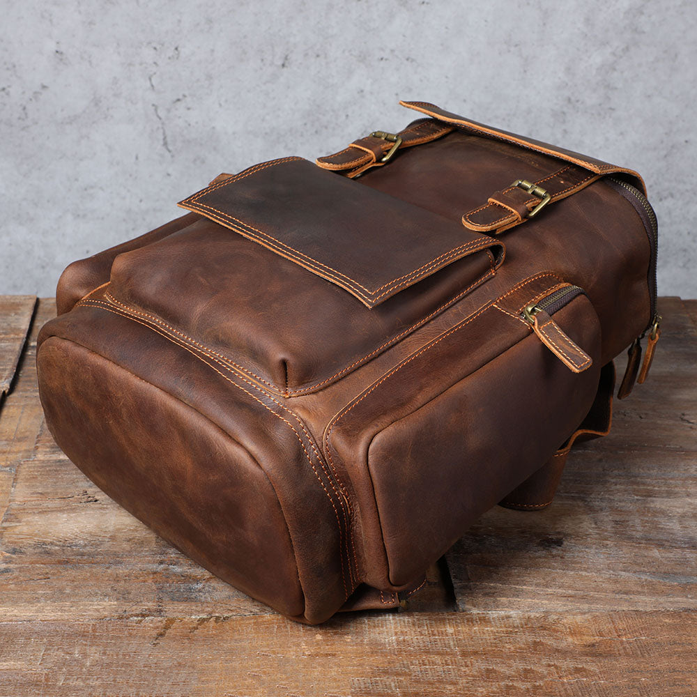 Large Brown Leather School Backpack