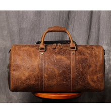 Load image into Gallery viewer, Brown Embossed Full Grain Travel Weekender Leather Duffel Bag
