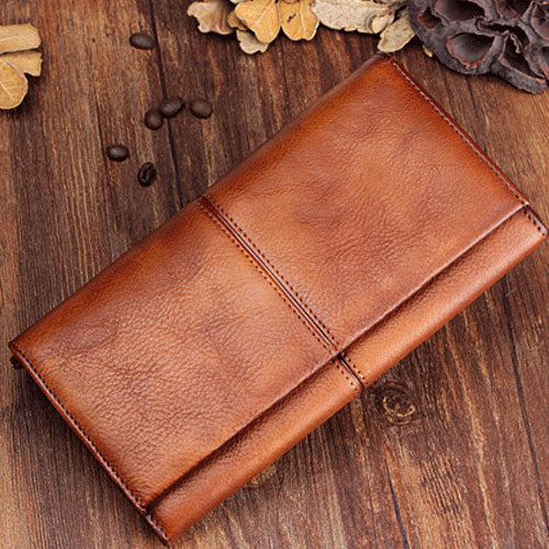 Handmade Leather Cool Long Leather Wallet Bifold Clutch Wallet
