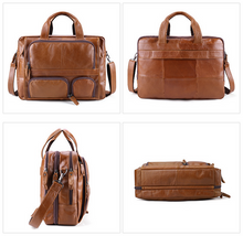 Load image into Gallery viewer, Men Pockets Front Handmade Leather 17&quot; Briefcase Laptop Bag
