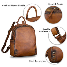 Load image into Gallery viewer, Vintage Ladies Leather Zip Backpack Purse Medium Leather Rucksack For Women

