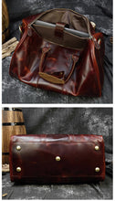 Load image into Gallery viewer, Burgundy Simple Travel Weekender Leather Duffel Bag
