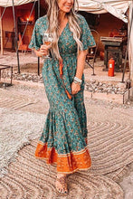 Load image into Gallery viewer, Boho Floral Print Short Sleeve Maxi Dress
