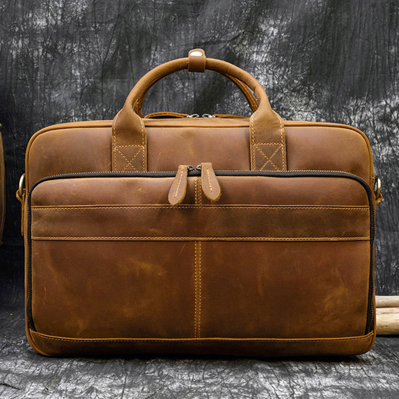 Full Grain Leather Briefcase Mens Handmade Laptop Bag