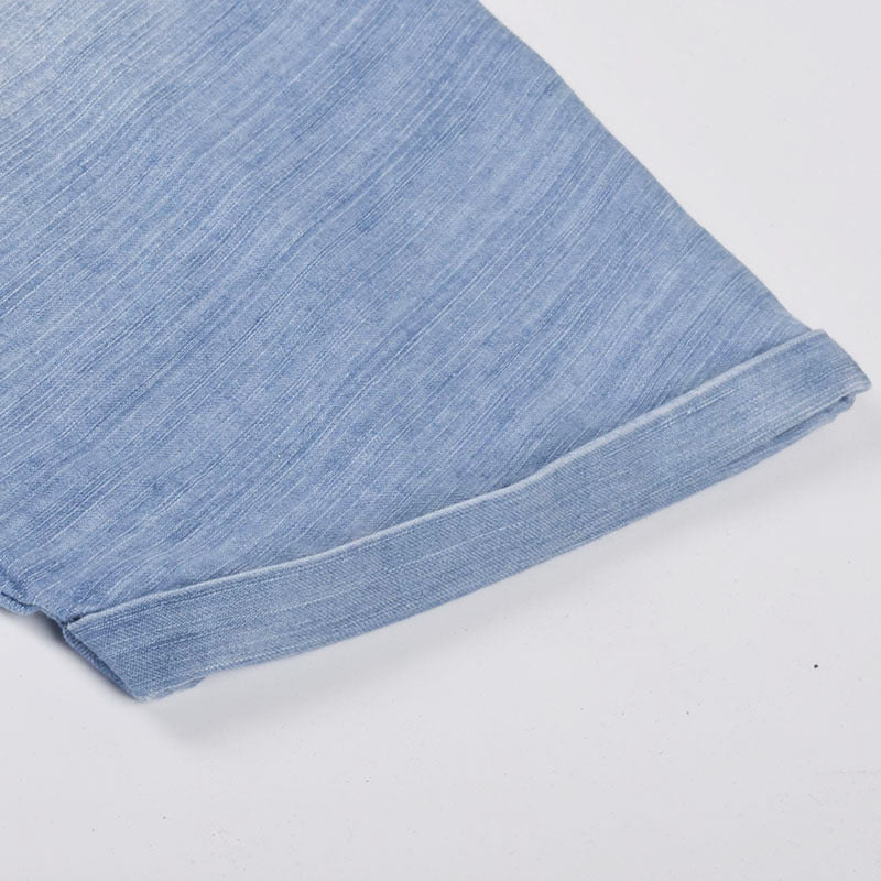 Classic Short Sleeves Denim Button Shirt Dress