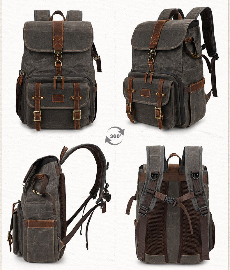 Waterproof Canvas Camera Backpack Photography Bag
