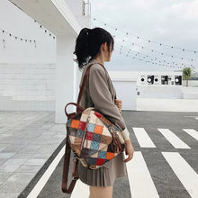 Load image into Gallery viewer, Small Patchwork Zipper Leather Backpack Bag for women
