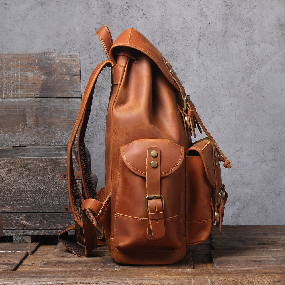 Dark Coffee Leather Full Grain School Backpack