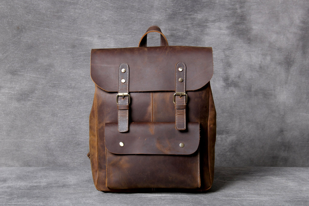 Retro Leather School Backpack for Men