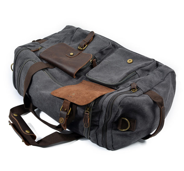 Casual Men's Large Storage Leather Canvas Travel Weekender Duffel Bag