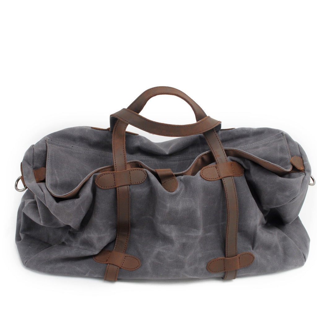 Leisure Waxed Leather Canvas Large Storage Travel Weekender Duffel Bag