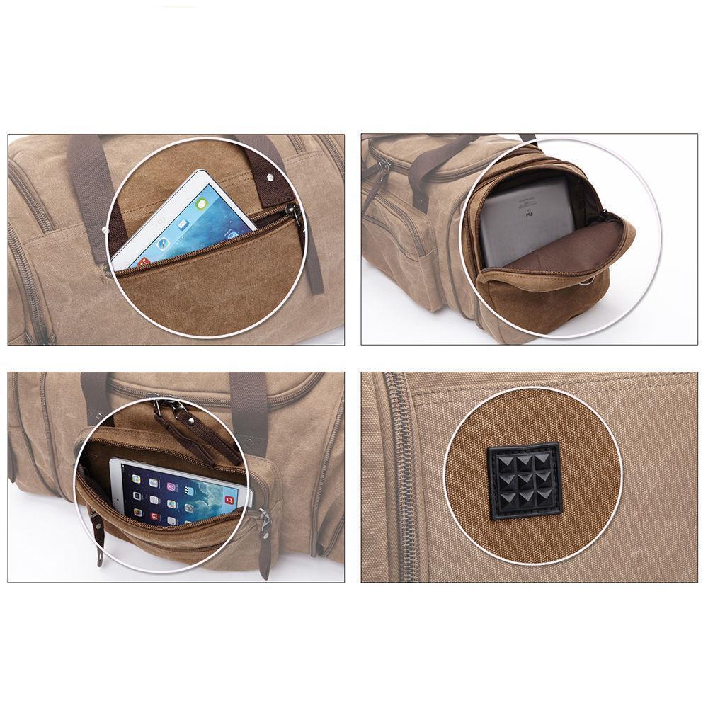 Men's Oversize Canvas Travel Bags Large Capacity Carry On Luggage Weekend Bag